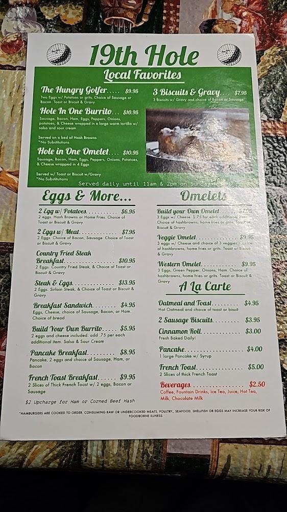 19th Hole Restaurant At Lake Tansi Menu image 1