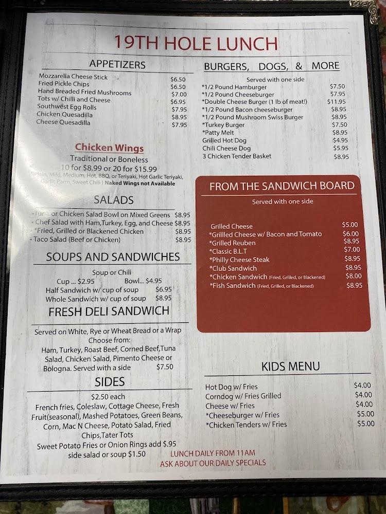 19th Hole Restaurant At Lake Tansi Menu image 2