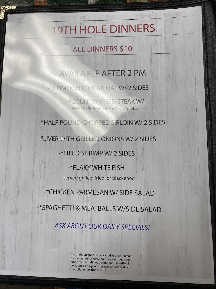 19th Hole Restaurant At Lake Tansi Menu image 3